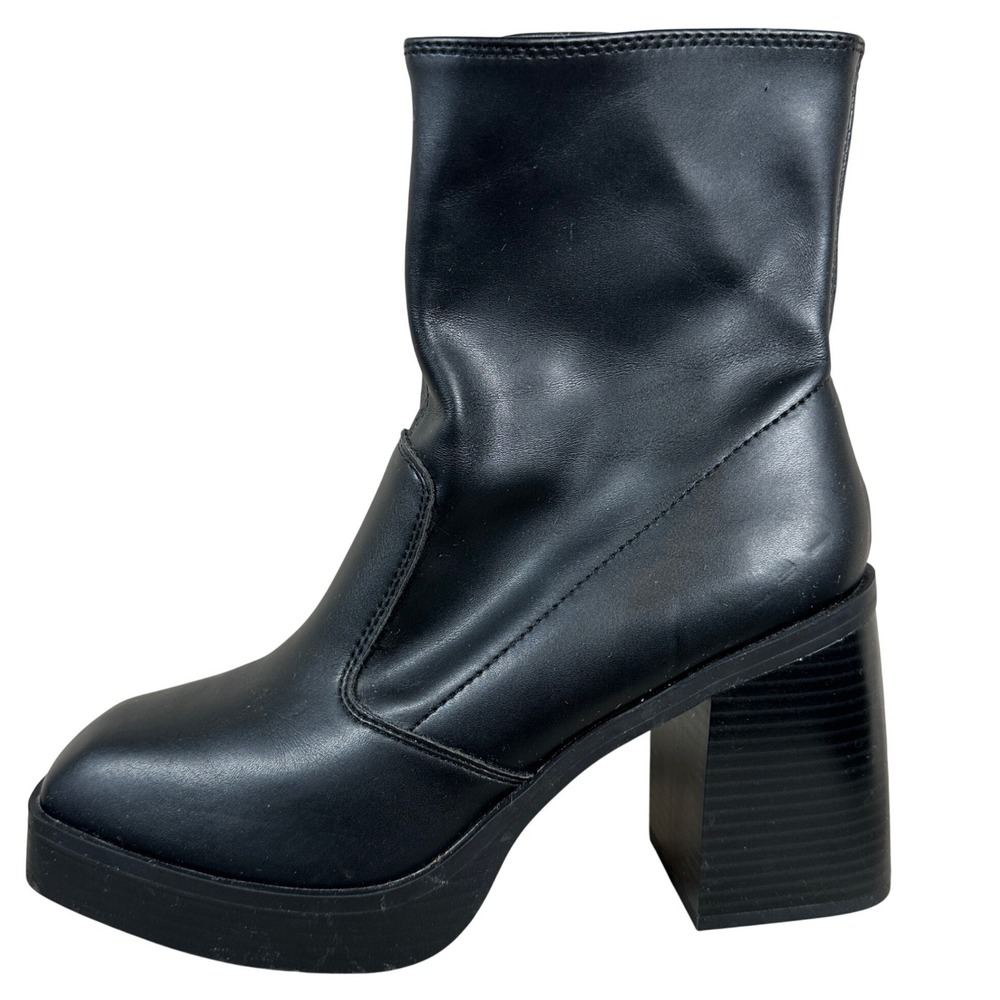 MIA Black Square Toe Platform Chunky Block Heel Ankle Boots Bratz Y2K‎ Punk